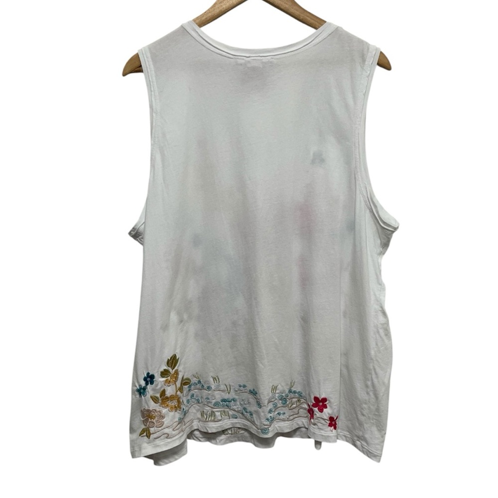 Johnny Was White Tank Top with Multicolor Floral & Peacock Embroidery - Picture 4 of 11